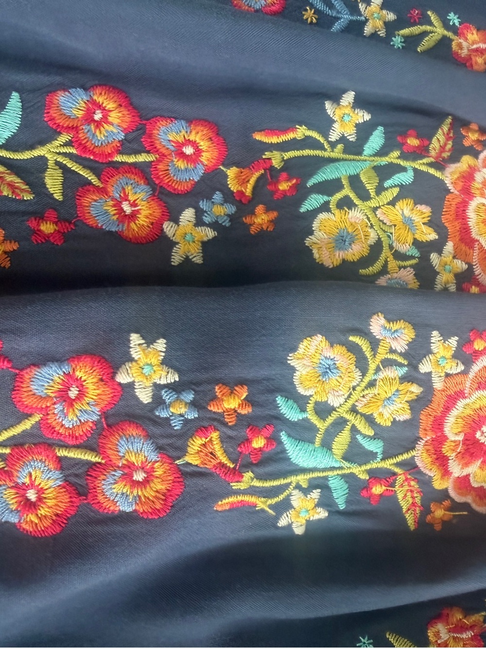 Savannah Jane Sz Medium Slate Blue Floral Embroidered Peasant Top - Picture 13 of 16